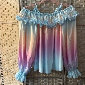 Colorful Off-Shoulder Ruffle Blouse